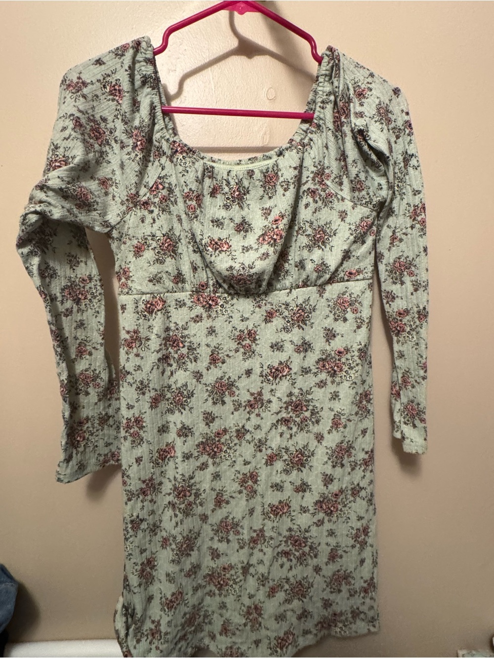 art class Mint Green Ribbed Floral Midi Dress with Pink Blooms